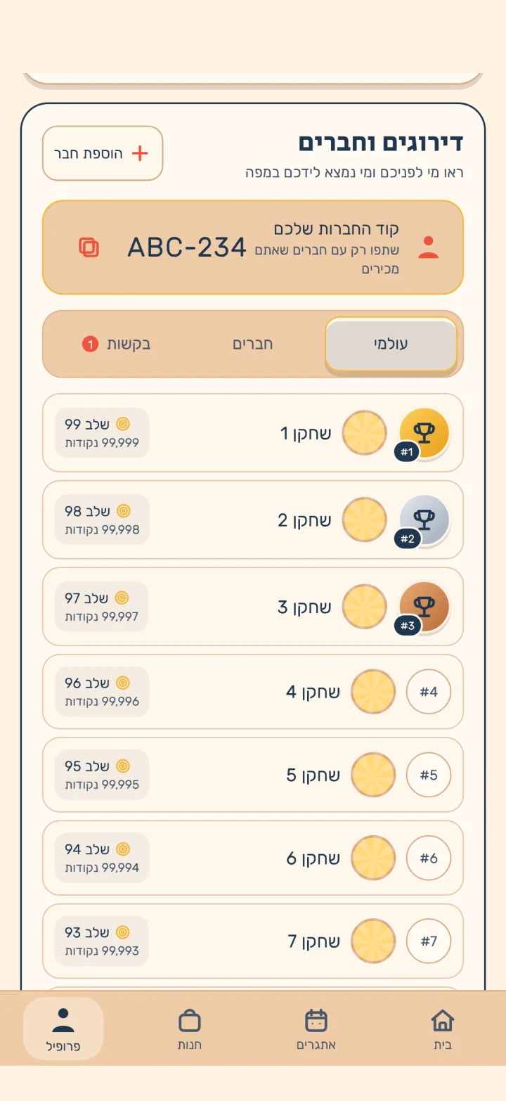 מסך הדירוגים והחברים בבולמילה