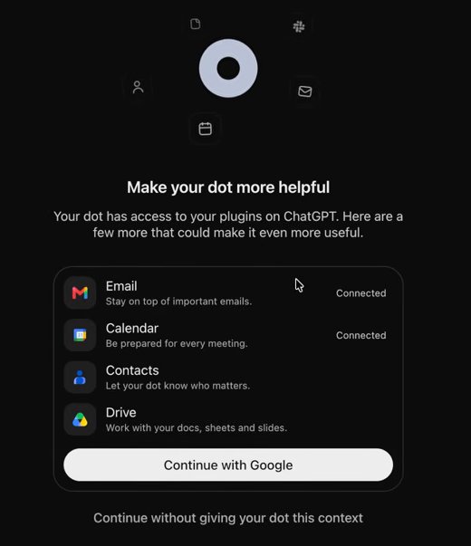 מסך חיבור Email, Calendar, Contacts ו-Drive עם אפשרות Continue with Google או המשך ללא חיבור